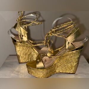 Charles Jourdan Metallic Gold Wedge Heels Vintage